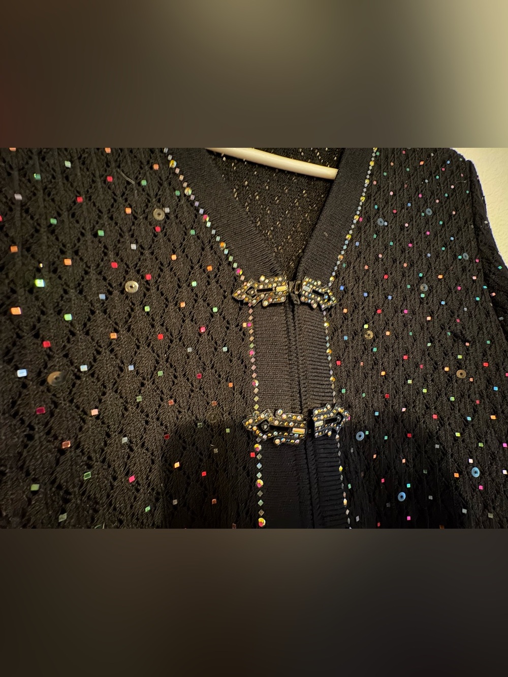 Vintage St. John Evening Wear - Black Cardigan w/ Multicolor Sequin Accents